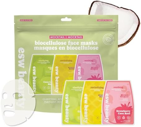 ESW Beauty Mocktail Face Mask Set Korean Skin Care  C Face Masks for Hydrating Revitalizing & Calming