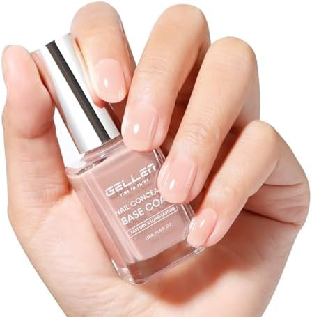 GELLEN 4-In-1 Illuminating Nail Concealer Base Coat Nail Polish, No HEMA | Sheer Neutral Nude, No Light Needed, Quick Air Dry Calcium-Formula Strengthening Ridge Filler For Discolored Nail, Toxin Free