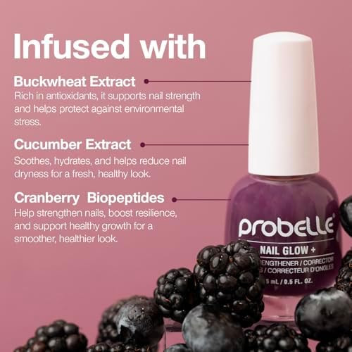 Probelle Nail Glow + Nail Strengthener and Hardener with Sheer Jelly Tint, Hard To Resist Ultra Glowy Nail Shine, Tinted Nails Strengthening Blush for Brittle, Thin, Damaged Nails