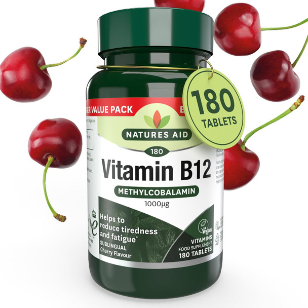 Natures Aid Vitamin B12 1000µg Supplement – 180 Tablets | High Strength Methylcobalamin, Supports Energy & Reduces Tiredness, Vegan, Vegetarian, Gluten-Free