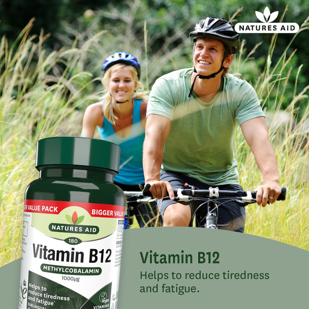 Natures Aid Vitamin B12 1000µg Supplement – 180 Tablets | High Strength Methylcobalamin, Supports Energy & Reduces Tiredness, Vegan, Vegetarian, Gluten-Free