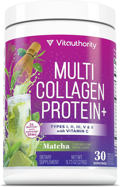 Vitauthority Multi Collagen Peptides Powder for Women  Hydrolyzed Collagen Powder for Women with Types I II III V & X plus Vitamin C and  Hyaluronic Acid for Beautiful Hair Skin and Nails