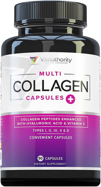 Vitauthority Multi Collagen Peptides Powder for Women  Hydrolyzed Collagen Powder for Women with Types I II III V & X plus Vitamin C and  Hyaluronic Acid for Beautiful Hair Skin and Nails