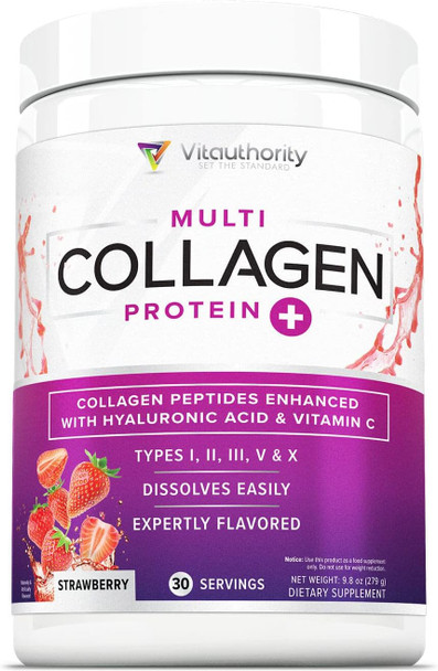 Vitauthority Multi Collagen Peptides Powder for Women  Hydrolyzed Collagen Powder for Women with Types I II III V & X plus Vitamin C and  Hyaluronic Acid for Beautiful Hair Skin and Nails