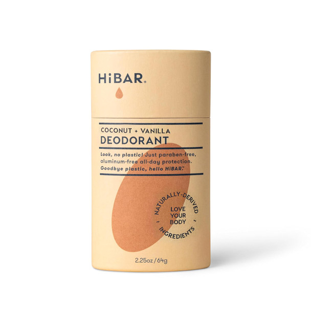 HiBAR Coconut & Vanilla Deodorant Plastic Free Aluminum Free Natural Deodorant All Day Protection