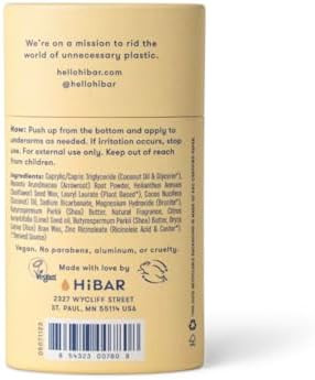 HiBAR Coconut & Vanilla Deodorant Plastic Free Aluminum Free Natural Deodorant All Day Protection