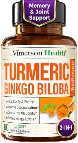 Ginko Biloba Capsules with Ginkgo Biloba 120mg & Organic Turmeric for Joint Support Focus and Brain Health – Gingo Biloba Supplement with Black Pepper (Bioperine) for Max Absorption – 60 Count