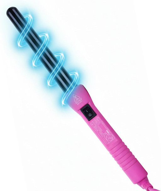 HerStyler Grande Ceramic Curling Iron Tapered Barrel 1 Inch Dual Voltage Curling Wand Negative Ion Technology Creates Long Lasting Curls