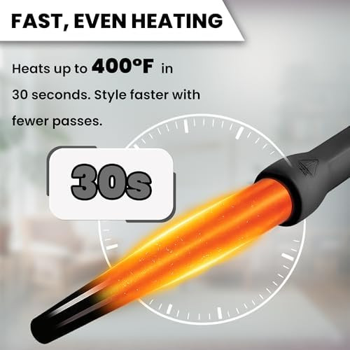 HerStyler Grande Ceramic Curling Iron Tapered Barrel 1 Inch Dual Voltage Curling Wand Negative Ion Technology Creates Long Lasting Curls