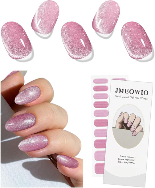 JMEOWIO Cat Eye Semi Cured Gel Strips Wraps Nail Art Sticker