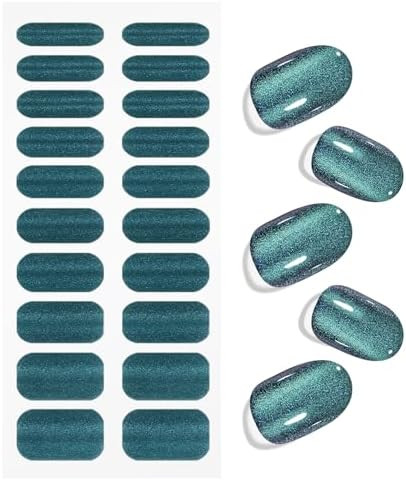 JMEOWIO Cat Eye Semi Cured Gel Strips Wraps Nail Art Sticker