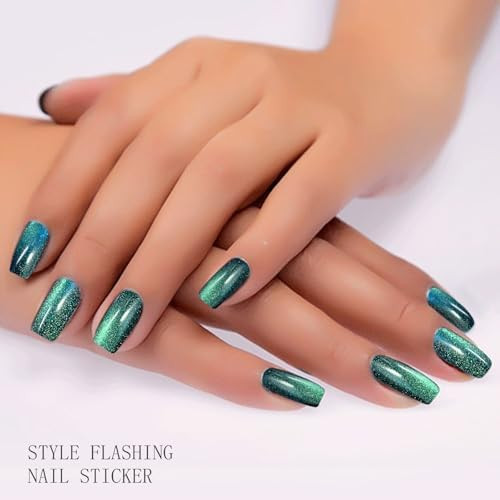 JMEOWIO Cat Eye Semi Cured Gel Strips Wraps Nail Art Sticker