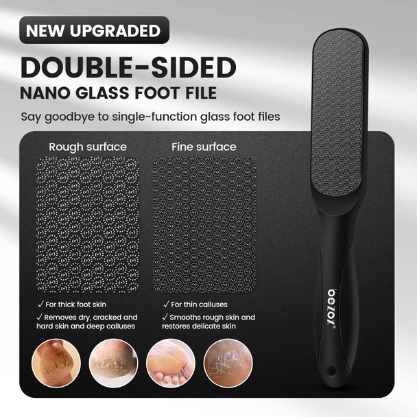 BEZOX Double-Sided Glass Foot File Callus Remover(1 PCS) Foot Scrubber for Dead Skin Smooth Feet Pedicure Tools for Feet Pumice Stone for Feet Heel Scraper for Cracked Heels - Black