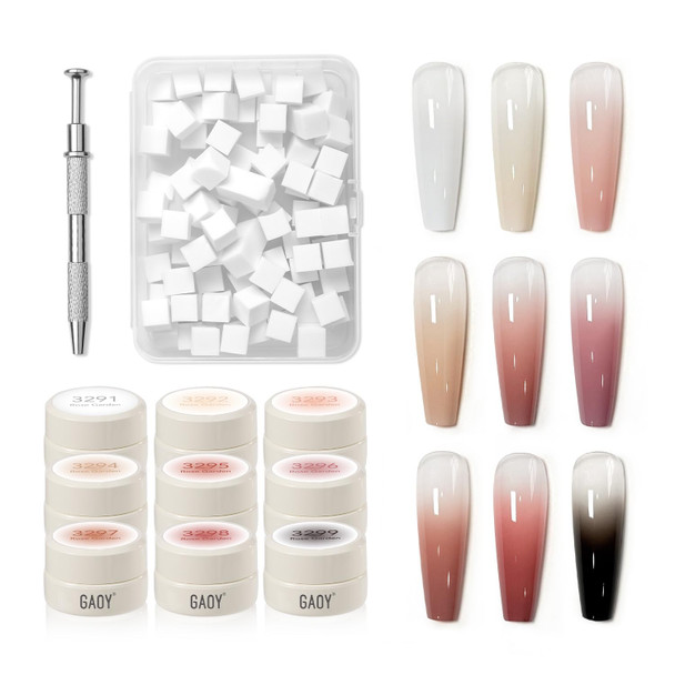 GAOY Ombre Gel Nail Polish Kit, 9 Colors UV LED Painting Gel with Sponges, Long-lasting Soak Off Pigmented Colors, Beginner Friendly Gradient & Aura Nail Art Set for Home & Salon Use, Melted Gelato