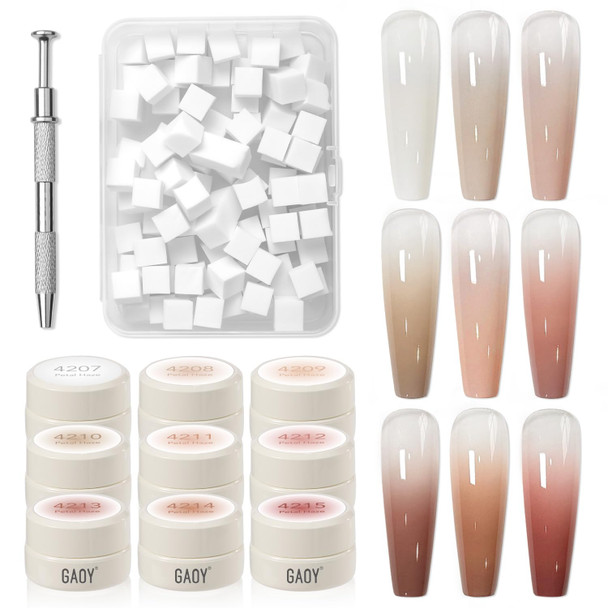 GAOY Ombre Gel Nail Polish Kit, 9 Colors UV LED Painting Gel with Sponges, Long-lasting Soak Off Pigmented Colors, Beginner Friendly Gradient & Aura Nail Art Set for Home & Salon Use, Melted Gelato