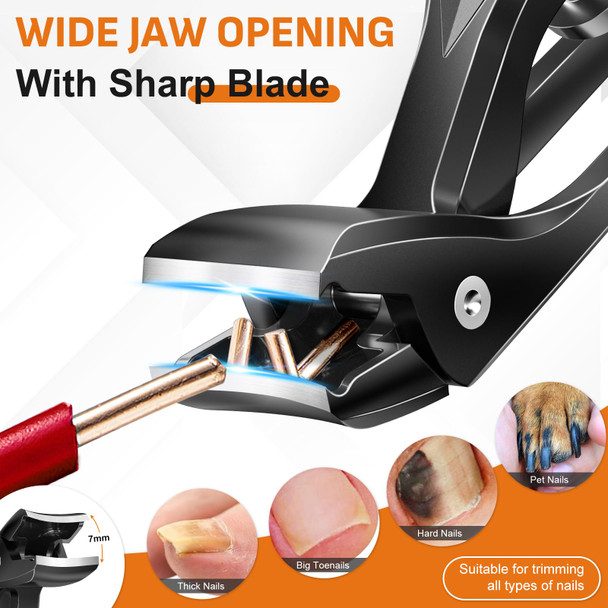 DRMODE Nail Clippers for Thick Nails, Angled Head toenail Clippers for Seniors | Wide Jaw Opening Toenail Clippers for Thick Toenails Heavy Duty Fingernail Clipper with Catcher Long Handle - Black