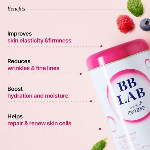 BB LAB Good Night Low Molecular Collagen Powder Stick Supplement, Halal Certified, Korean Marine Collagen, Fish Collagen Peptides, Vitamin C, Glycine, Fast Absorption