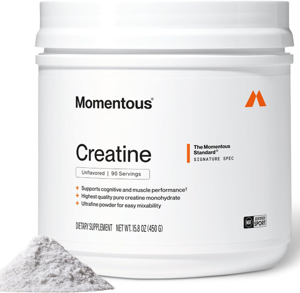 Momentous Creatine Monohydrate Powder  5g per Serving, Unflavored | Supports Lean Muscle Strength Recovery and Cognitive Function NSF Certified for Sport Non-GMO and  Gluten-Free (90 Servings)