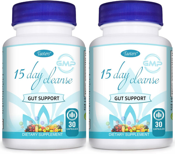 TAOTERS 15 Day Cleanse Gut Support  Detox Supplement with Senna Cascara Sagrada and Psyllium Husk for Men and Women | 30 Capsules