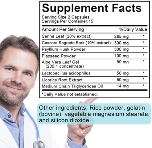 TAOTERS 15 Day Cleanse Gut Support  Detox Supplement with Senna Cascara Sagrada and Psyllium Husk for Men and Women | 30 Capsules