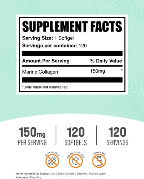 BulkSupplements.com Marine Collagen Softgels - Collagen Supplement, Collagen for Women & Men, 150mg of Collagen - Gluten Free, 1 Softgel per Serving