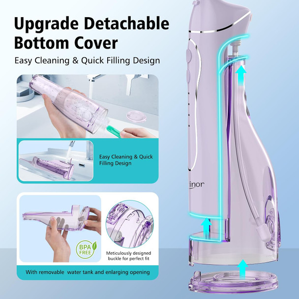 Leominor Water Dental Flosser Pick for Teeth 300ML Portable Oral Irrigator Upgraded Tank Removable IPX7 Waterproof Rechargeable Travel Teeth Cleaner, Professional Electric Flossing Machine