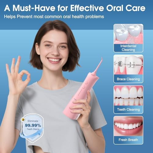 Leominor Water Dental Flosser - 5 Modes Cordless Portable Oral Irrigator IPX7 Waterproof Rechargeable Teeth Cleaner Upgrade Datchable Tank Professional Flossing Cleaning Pick for Home Travel