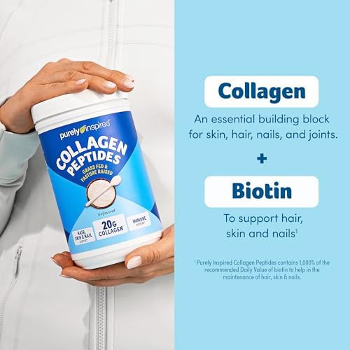 Purely Inspired Collagen Powder for Women & Men, Unflavored (20 Servings) | 20g Hydrolyzed Collagen Peptides Protein Powder - Grass-Fed & Pasture Raised Supports Hair, Nail, Skin, Bone, & Joint Health