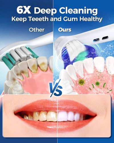 TEETHEORY Rotating Electric Toothbrush for Adults, 8 Heads 2 Types, 4 Modes, SkyBlue | Rotating Electric Toothbrush for Adults, 8 Brush Heads (2 Types), 4 Modes Deep Clean Rechargeable, 2 Min Smart Timer