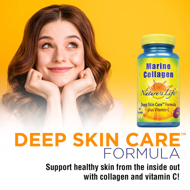 Nature's Life Marine Collagen Deep Skin Care Formula Plus Vitamin C | from Deep Cold-Water Fish | 30 Servings 60 Caps | From Deep Cold-Water Fish 30 Servings 60 Caps