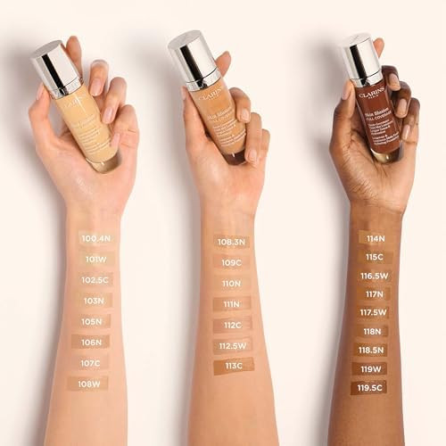 Clarins Skin Illusion Longwear Full Coverage Foundation|Luminous Matte Finish|24H Hold and 24H Hydration|Natural Looking|Transfer, Sweat and Smudge Proof| Contains Hyaluronic Acid|1 Fl Oz