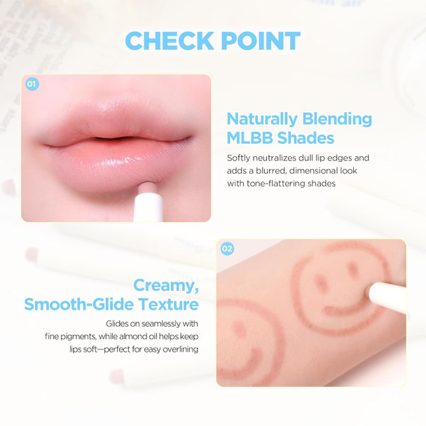 lilybyred Smiley Lip Blending Stick | Korean 3-in-1 Lip Liner, Natural Lip Contour & Definition, Velvety Matte Finish, Soft Blur Effect, Smooth Glide, Easy to Blend, 0.028 oz (06 Chuckle with me)