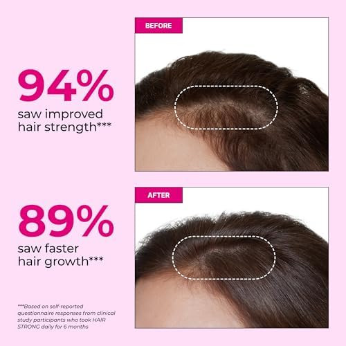 HUM Hair Strong Gummies Hair Growth Support  Folic Acid Fo-Ti Root Extract BiotinZinc andB12 Vegan Strawberry Gummies Women and Men