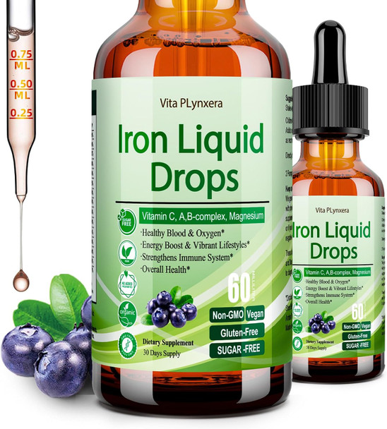 Vita PLynxera Iron Supplement for Women Men and Kids Vegan Iron Drops with Vitamin C D B12  B-Complex High Potency Liquid with Multivitamin for Anemia Energy Support Magnesium Iron Gentle
