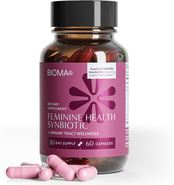 BIOMA Feminine Health Synbiotic  Women's Health Supplement for Healthy Vaginal pH Urinary Tract and Digestive Support  with Probiotics Cranberry and Tributyrin