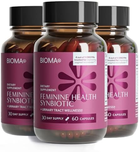 BIOMA Feminine Health Synbiotic  Women's Health Supplement for Healthy Vaginal pH Urinary Tract and Digestive Support  with Probiotics Cranberry and Tributyrin