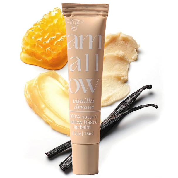 Amallow All Natural Tallow Lip Balm Squeezable Tube  Grass FedFinished Beef Tallow  Organic Beeswax and Vanilla Essential Oil