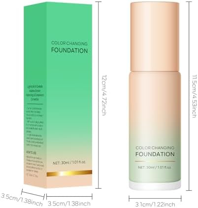 KYDA Green Color Changing Foundation, Color Correcting CC Cream with Centella, Even Red Skin Tone, Lightweight Non-Greasy, Hydrating, Sheer Coverage, Multiuse Face Concealer with Natural Finish