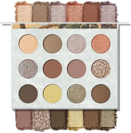 KYDA 12 Colors Tropical Coconuts Eyeshadow Palette, Summer Beach Neutral Brown Grey Pink Eyeshadow, Shimmer Pearl Glow Eye Shadow, Smooth Blendable Powder Eyes Shadow, Summer Eyes Makeup
