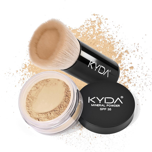 KYDA Mineral Powder Foundation, SPF 35, Lightweight Loose Powder Foundation, Skin-improving Mineral Foundation, Buildable Coverage, Natural Glow Base Makeup