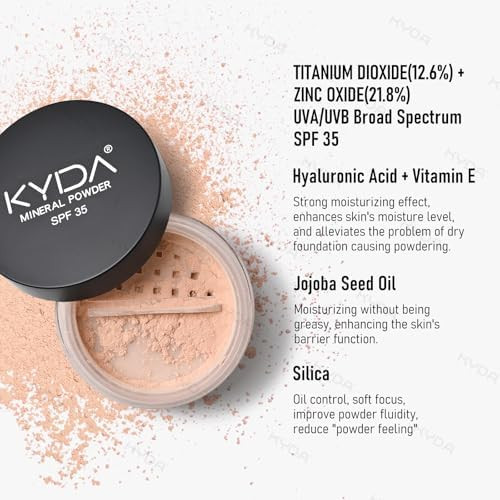 KYDA Mineral Powder Foundation, SPF 35, Lightweight Loose Powder Foundation, Skin-improving Mineral Foundation, Buildable Coverage, Natural Glow Base Makeup