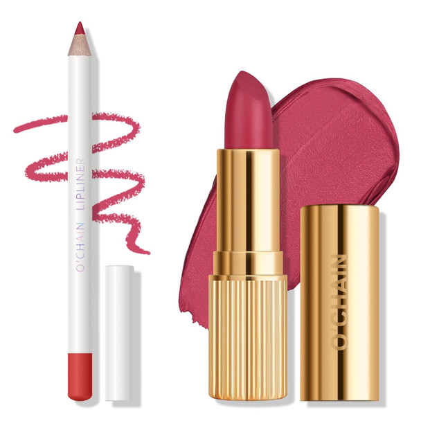 KYDA Nude Brown Lipstick and Lip Liner Combo, Velvet Matte Lipstick, Smooth Lipliner Pencil, High Pigment Matte Lips Color, Lips Makeup Gift Kit for Women, Brown Lipliner Combo Set, 02