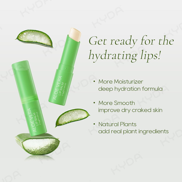 KYDA 3 Pcs Aloe Vera Lip Balm, Deep Hydrating Lip Balm, Reduce Fine Lines, Daily Lip Moisturizer for Dry Cracked Lips, with Real Aloe Vera, Colorless Finish