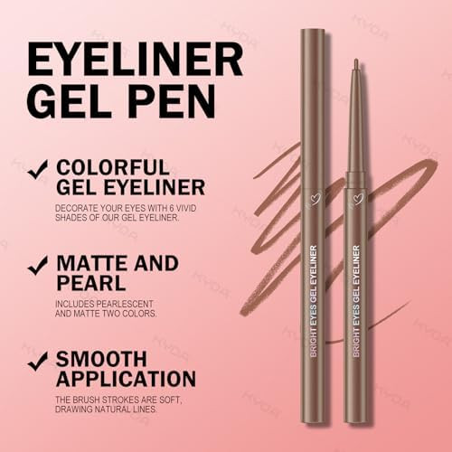 KYDA 2 Pcs Light Brown Gel Eyeliner Pencil, Smooth Creamy Matte Eyeliner, Retractable Crayon Eye Liner, Lasting Ultra-Pigmented, Waterproof Smudge-proof