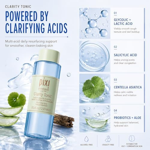 Pixi Beauty Clarity Tonic, AHA & BHA Toner | Minimize Pores, Promote A Clearer, Healthier Complexion