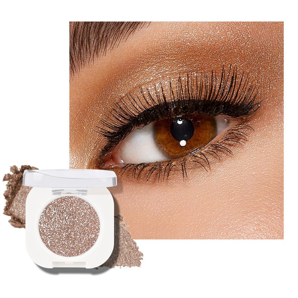 KYDA Beige Brown Matte Single Eyeshadow, Matte Nude Brown Eyeshadow Compact, Ultra-fine Lightweight, Crease-proof High Pigmented Formula, Korean Mini Eyes Makeup, Milk Tea