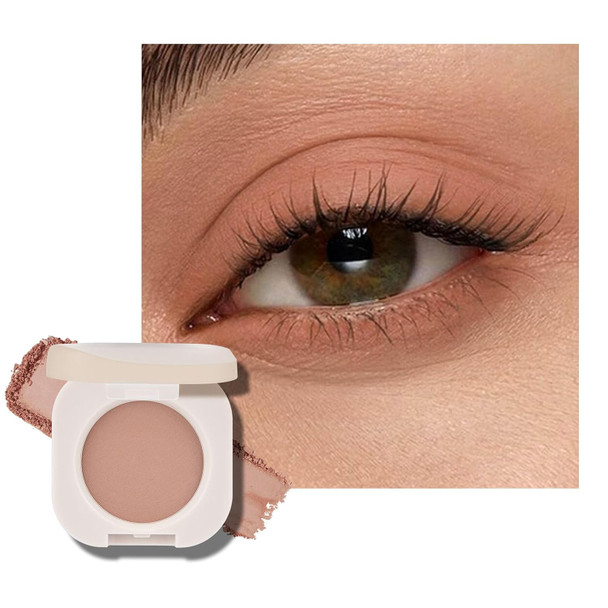KYDA Beige Brown Matte Single Eyeshadow, Matte Nude Brown Eyeshadow Compact, Ultra-fine Lightweight, Crease-proof High Pigmented Formula, Korean Mini Eyes Makeup, Milk Tea