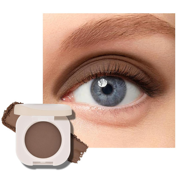 KYDA Beige Brown Matte Single Eyeshadow, Matte Nude Brown Eyeshadow Compact, Ultra-fine Lightweight, Crease-proof High Pigmented Formula, Korean Mini Eyes Makeup, Milk Tea