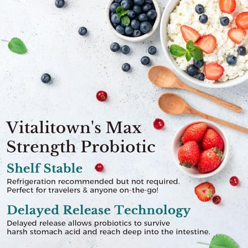 VITALITOWN Probiotics 120 Billion CFUs  36 Strains with Prebiotics & Digestive Enzymes for Men Women Shelf Stable  Digestive Health and  Immune Support  Vegan  Non-GMO