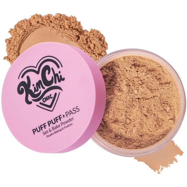 KimChi Chic Beauty Puff Puff Pass Set & Bake Loose Setting Powder Makeup | Face Powder with Rice & Vitamin E, Matte Airbrush Finish, Oil Control with Fluffy Powder Puff, 03 Translucent